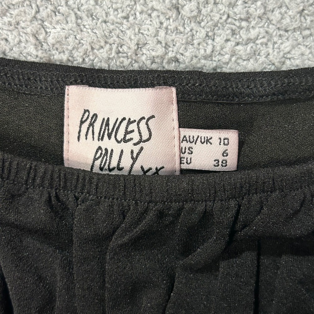 Princess Polly Nichola Top Crop Ruched Puff Sleeve 6 Black Coquette Romantic - Picture 4 of 8